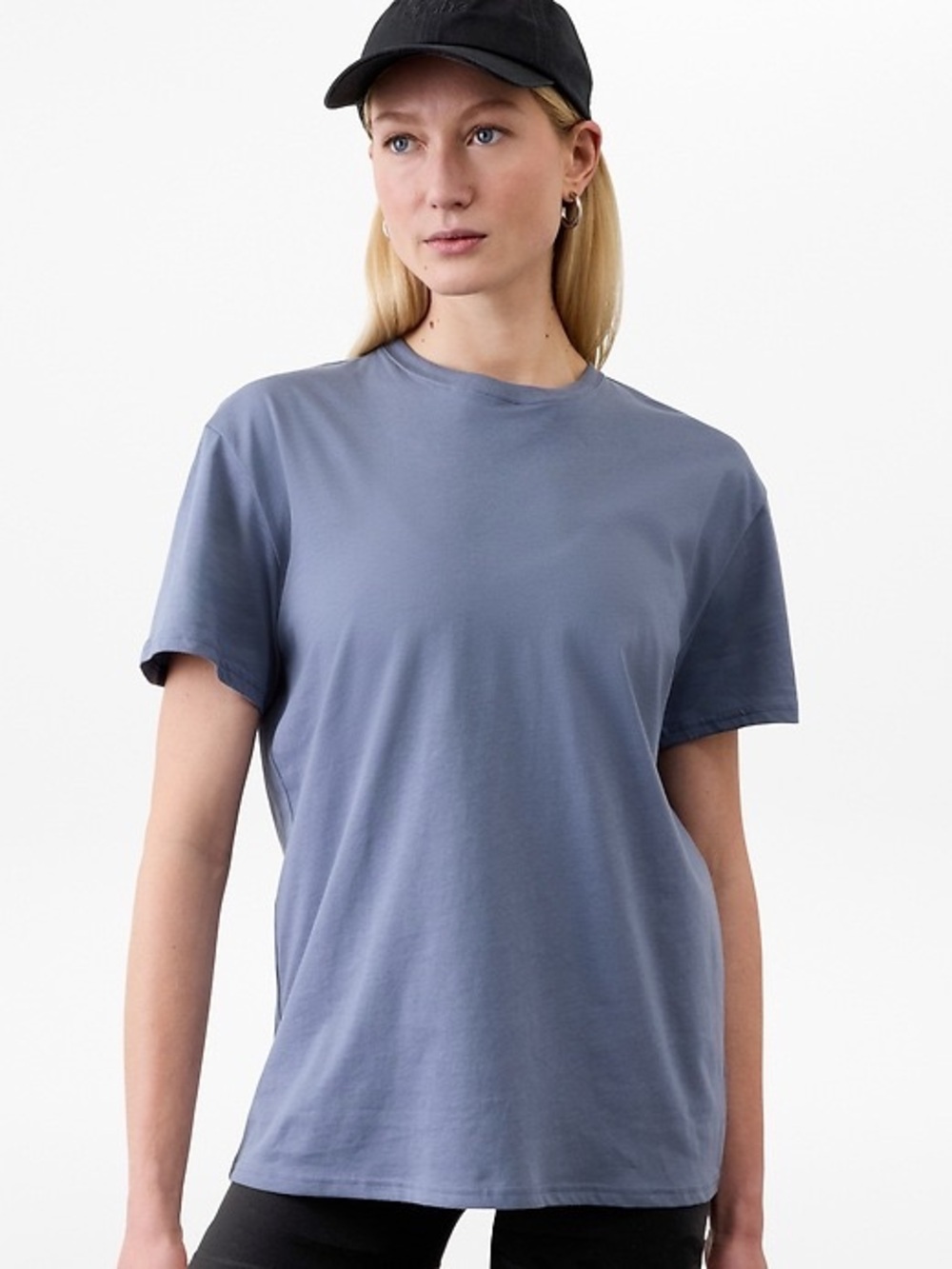 Athleta True 100% Cotton Short Sleeve Crewneck Tee in Shadow Blue